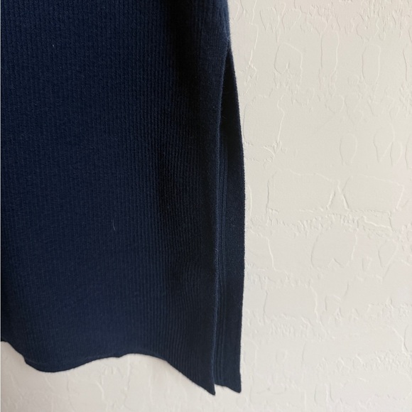 AYR Midi Pencil Skirt Navy Ribbed Sweater with Side Slits Pull On Stretch Large - Picture 3 of 10